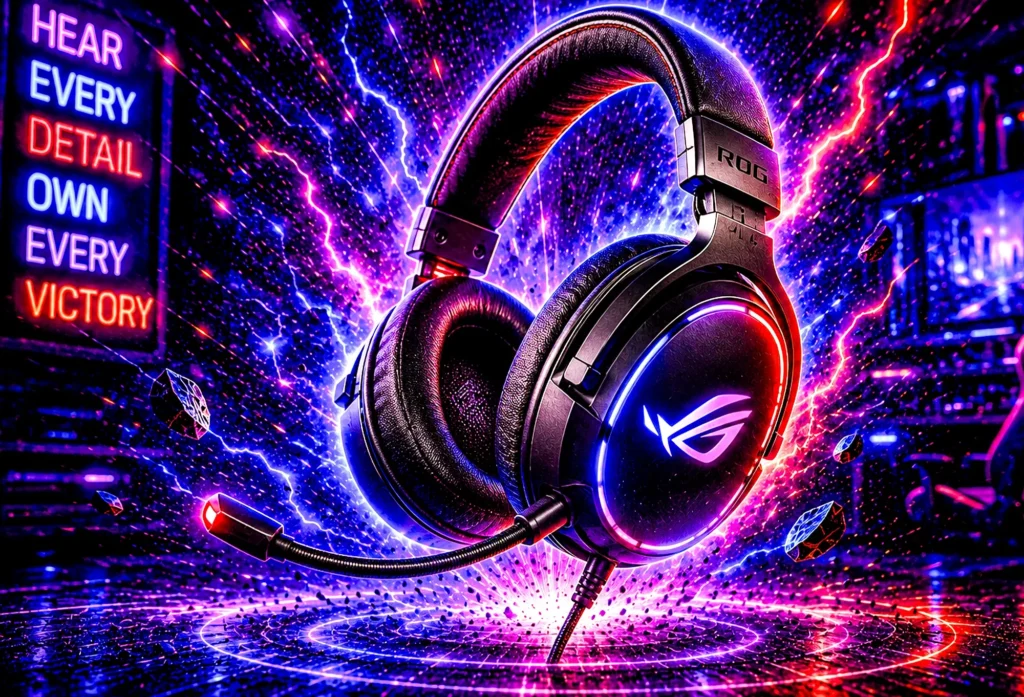 An RGB lit over-ear gaming headset with a detachable boom mic, shown against a neon background, representing the best gaming headset picks for 2026.